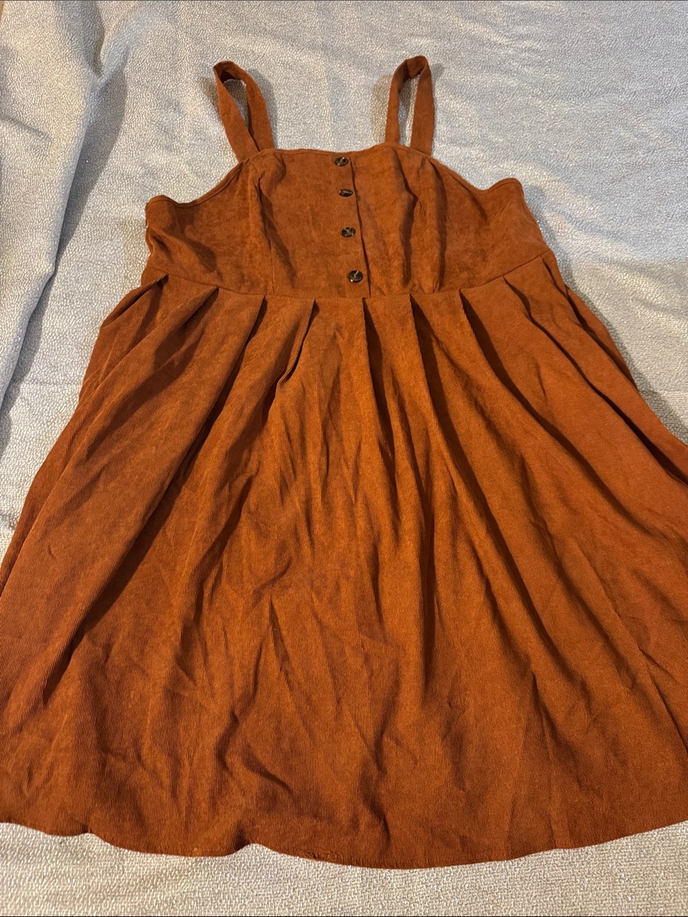 Rust Brown Button-Front Midi Sundress with Straps